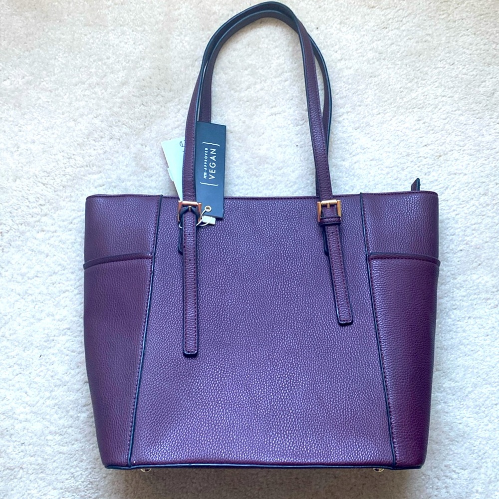 2 in 1 Peta Approved Vegan Leather Tote & Wallet-Plum Color- never used